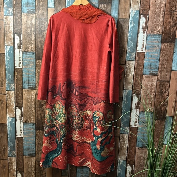 Medium heavy artsy removable scarf soft brushed long jacket top - Picture 10 of 16